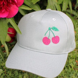 Sparkly Cherries Embroidered Pistachio Green Baseball Cap
