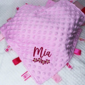 Personalised Pink Floral Embroidered Taggy Ribbon Comforter