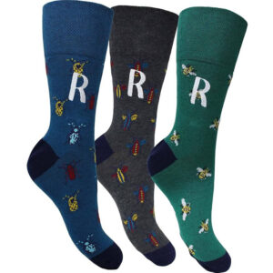 Personalised Men's Bee & Insect Embroidered Honeycomb Top Socks (3 Pair Pack)