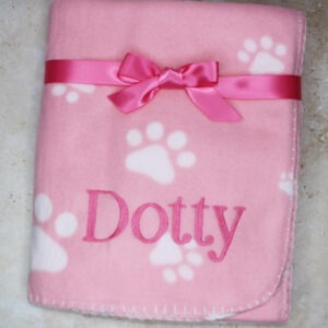 Personalised Paw Print Pet Soft Fleece Pink Blanket
