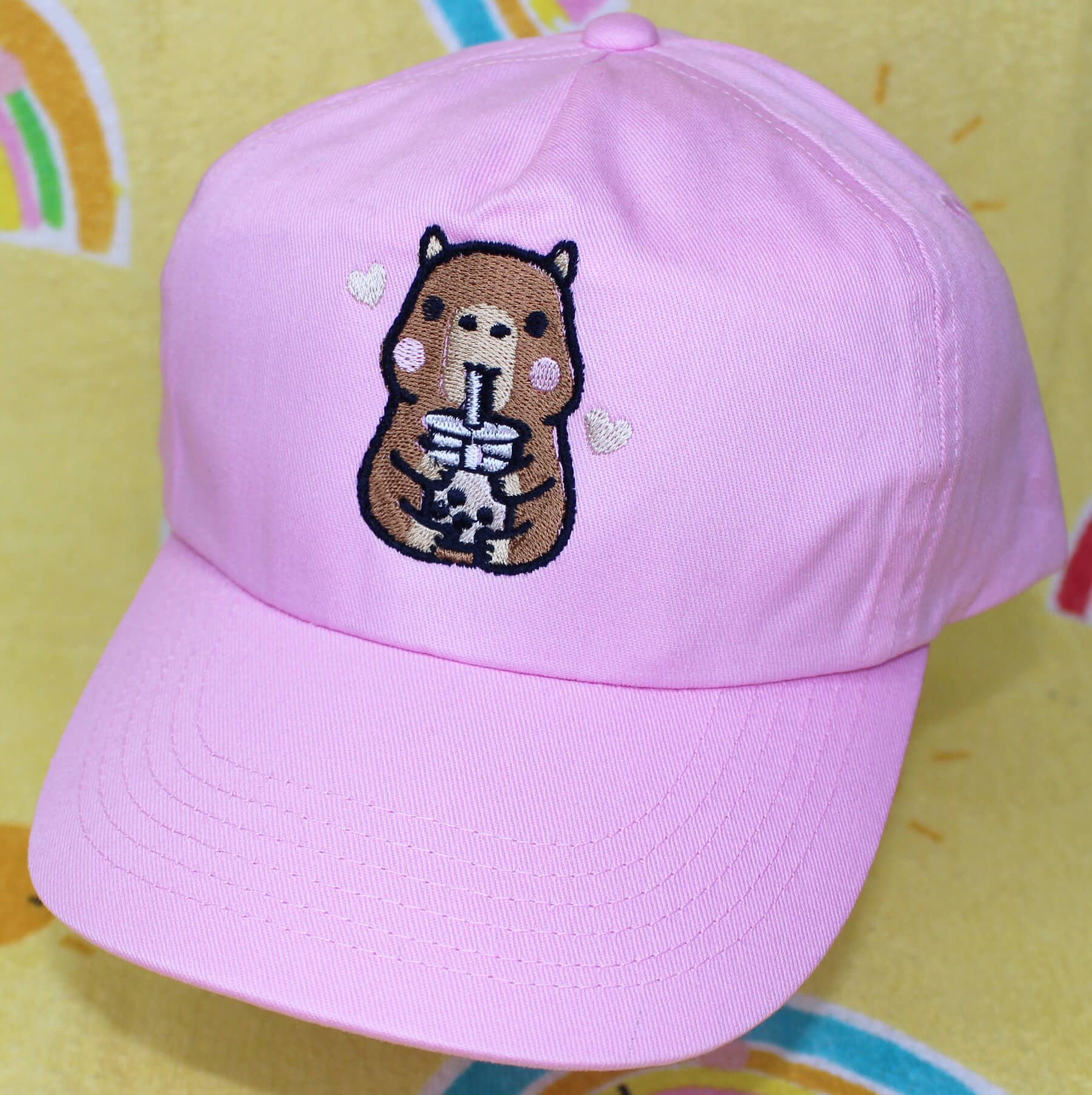 Capybara Drinking Bubble Tea Baseball Sun Hat - Image 3