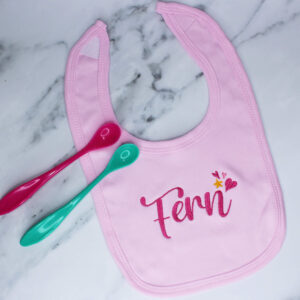 Personalised Baby Pink Cotton Bib with Hearts & Stars Embroidery