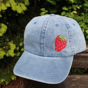 Sparkly Strawberry Denim Wash Cotton Baseball Cap