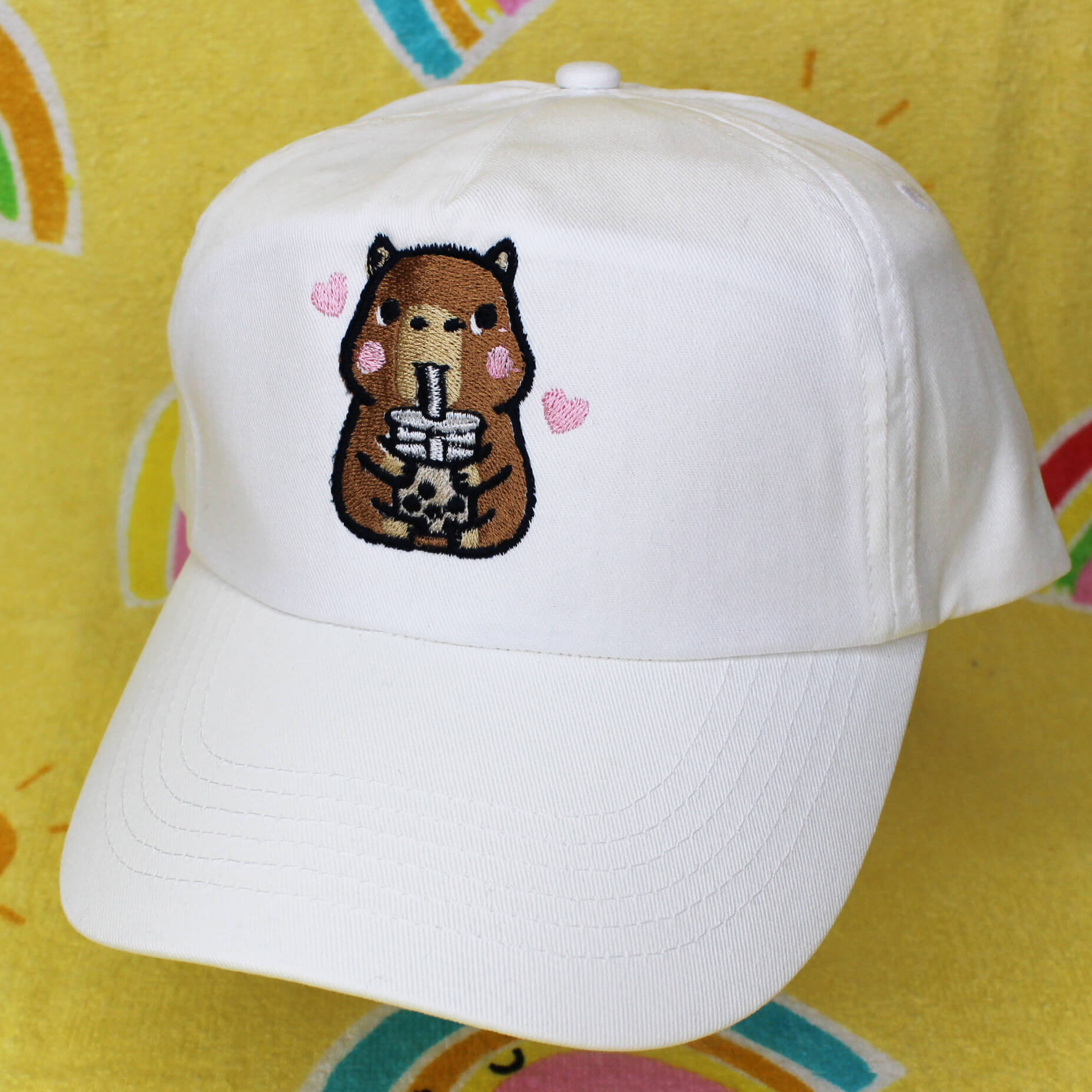 Capybara Drinking Bubble Tea Baseball Sun Hat
