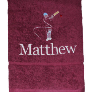 Personalised Cricket Burgundy Hand Towel