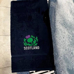 Scottish Thistle Embroidered Navy Hand Towel