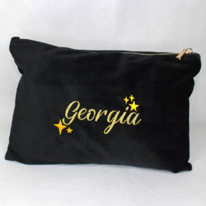 Personalised Sparkly Embroidered Black Velvet Wash Bag