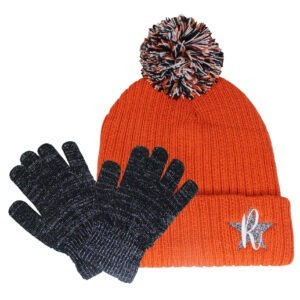 Personalised Embroidered Orange Bobble Hat and Sparkly Gloves (8-12 Years)