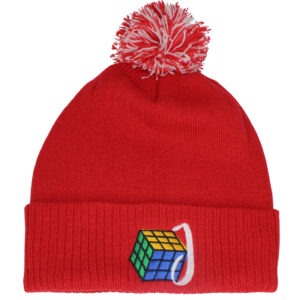 Personalised Puzzle Cube Embroidered Red Bobble Hat (6-12 Years)